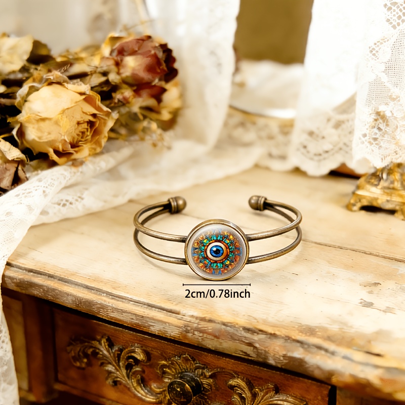 Antique Cyan Double-Layer Adjustable Bracelet with Blue Eye Design